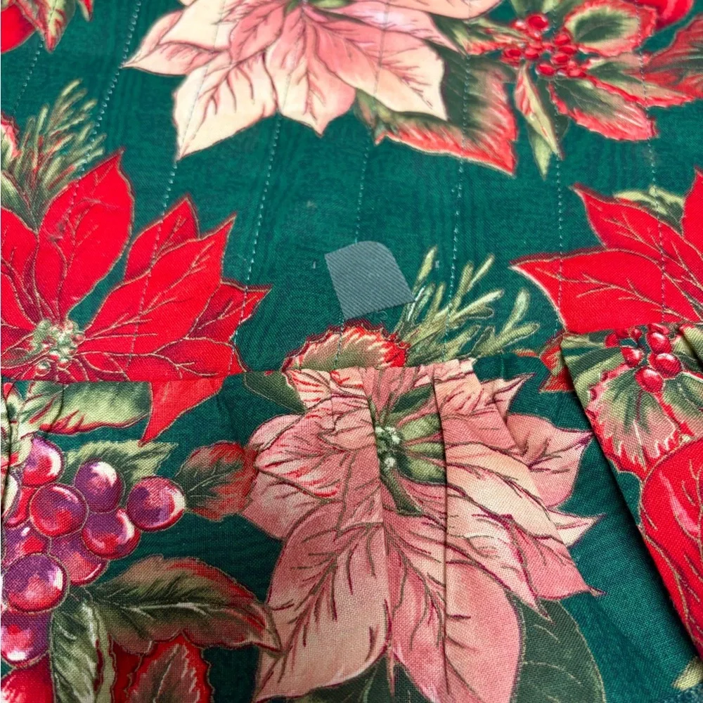 Vintage Christmas Tree Skirt Poinsettia Pomegranate Quilted Ralph Lauren Style